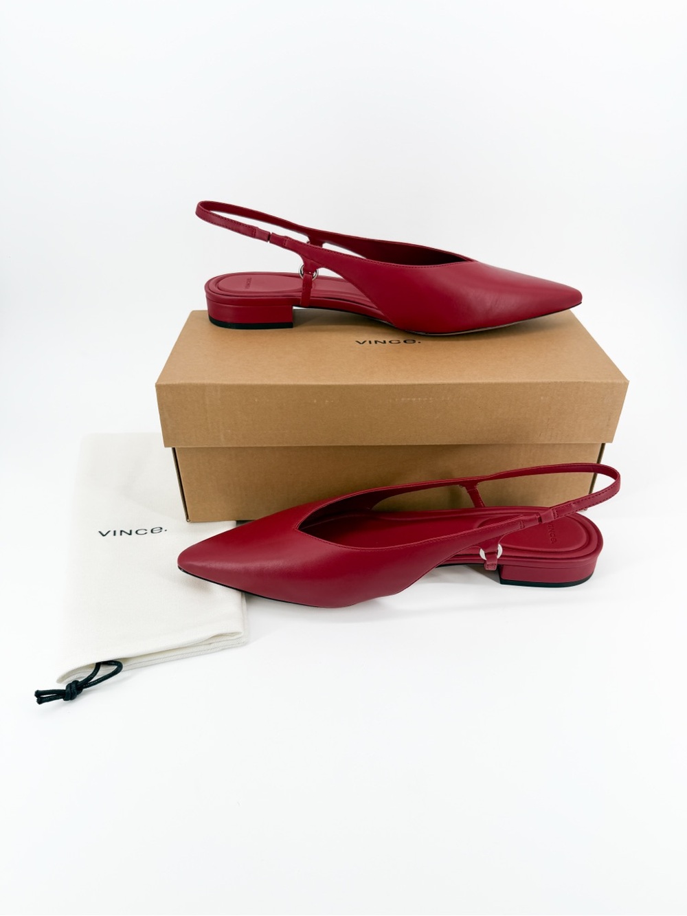 Vince Ines Pointed Toe Slingback Ballet Flats Leather Pomegranate Red 11 NEW